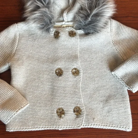 Hope & Henry Cozy Knit Hooded Jacket with Faux Fur Trim